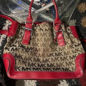 Red and Tan Michael Kors versatile bag
